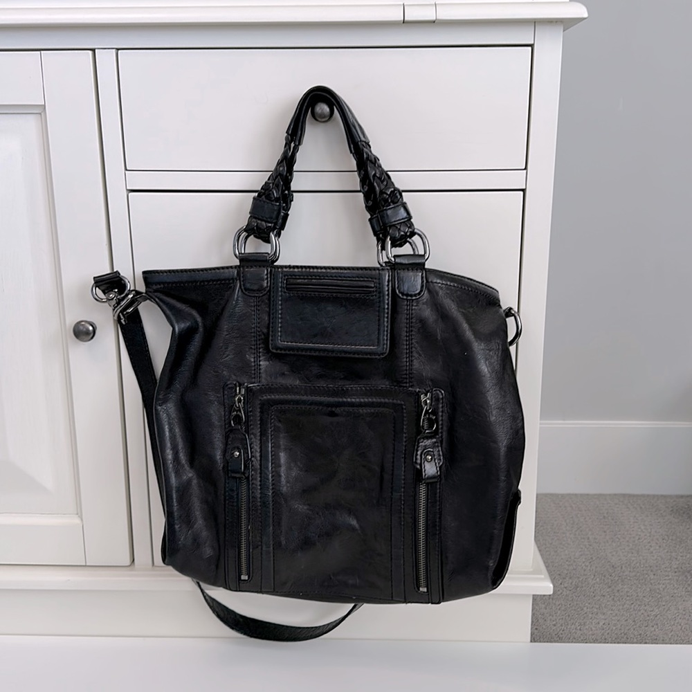 The Sak Black Leather Tote with Shoulder Strap